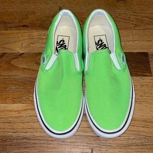 NWOT bright green Vans Slip ons